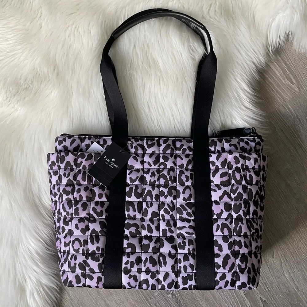♠️💜 KATE SPADE Camden Spotted Leopard Quilted Medium Tote Bag, Violet Mist